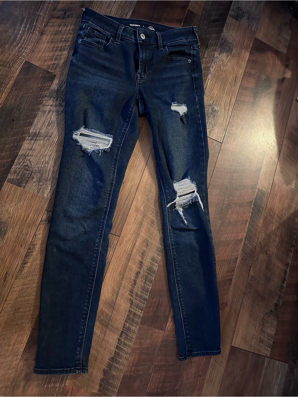 Old Navy Women's Dark Blue Ripped Skinny Jeans